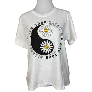 Electric Pink Women's NWT White Ying Yang Find Your Balance Sunflower  Tee L/C40